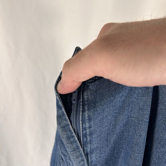 J Jill Denim Pants Women's 12 Medium Wash Blue Button Zip Mid Rise Linen Tencel - Picture 9 of 12